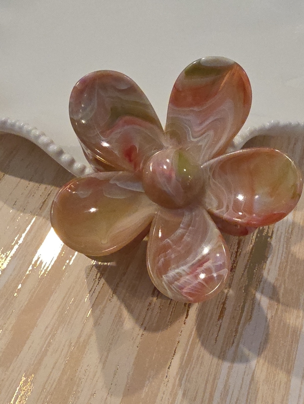 New! Marble Flower Claw Clip Rose Pink Hair Accessory